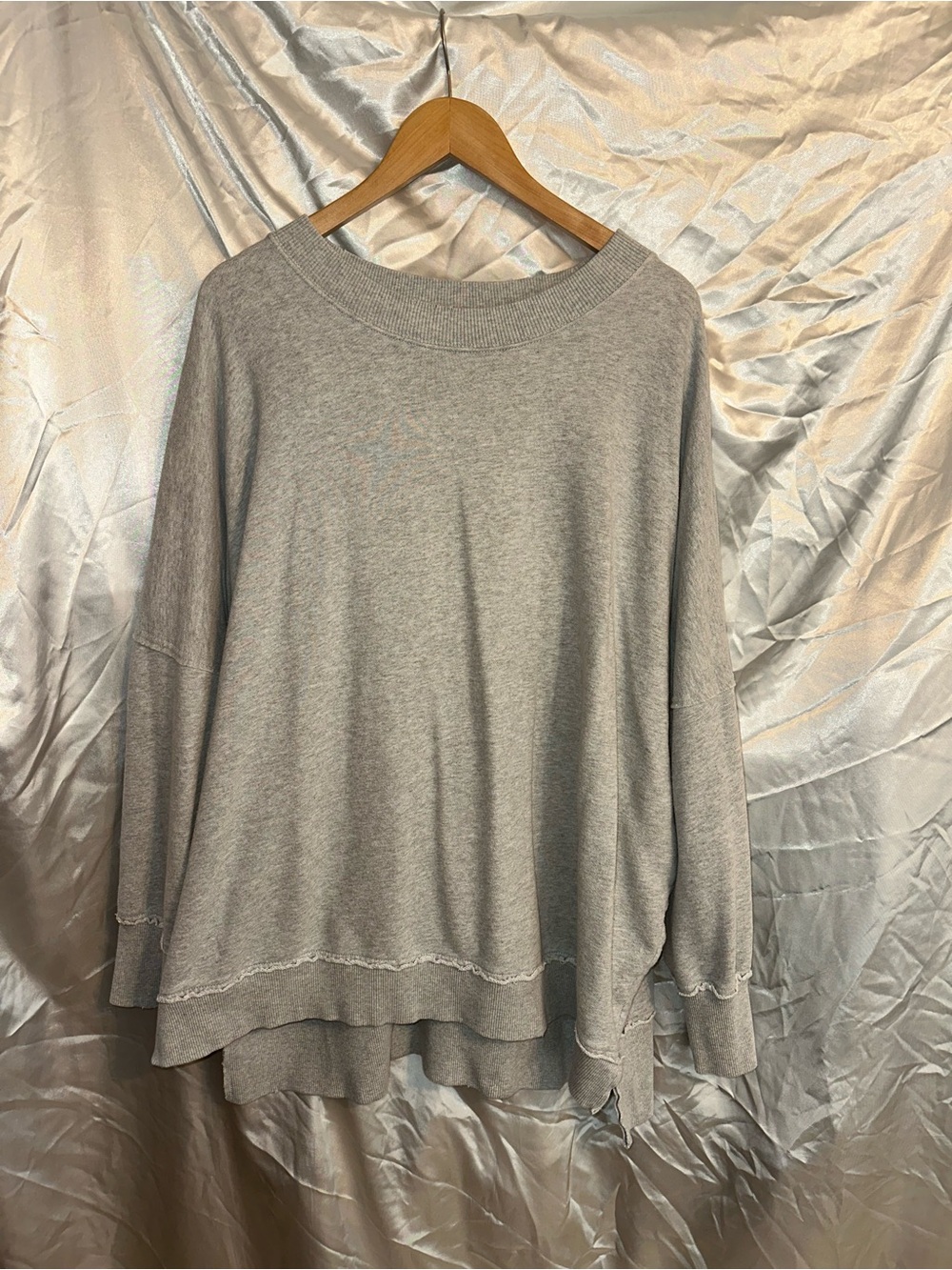 Oversized aerie Light Gray Layered-Hem Crewneck Sweater